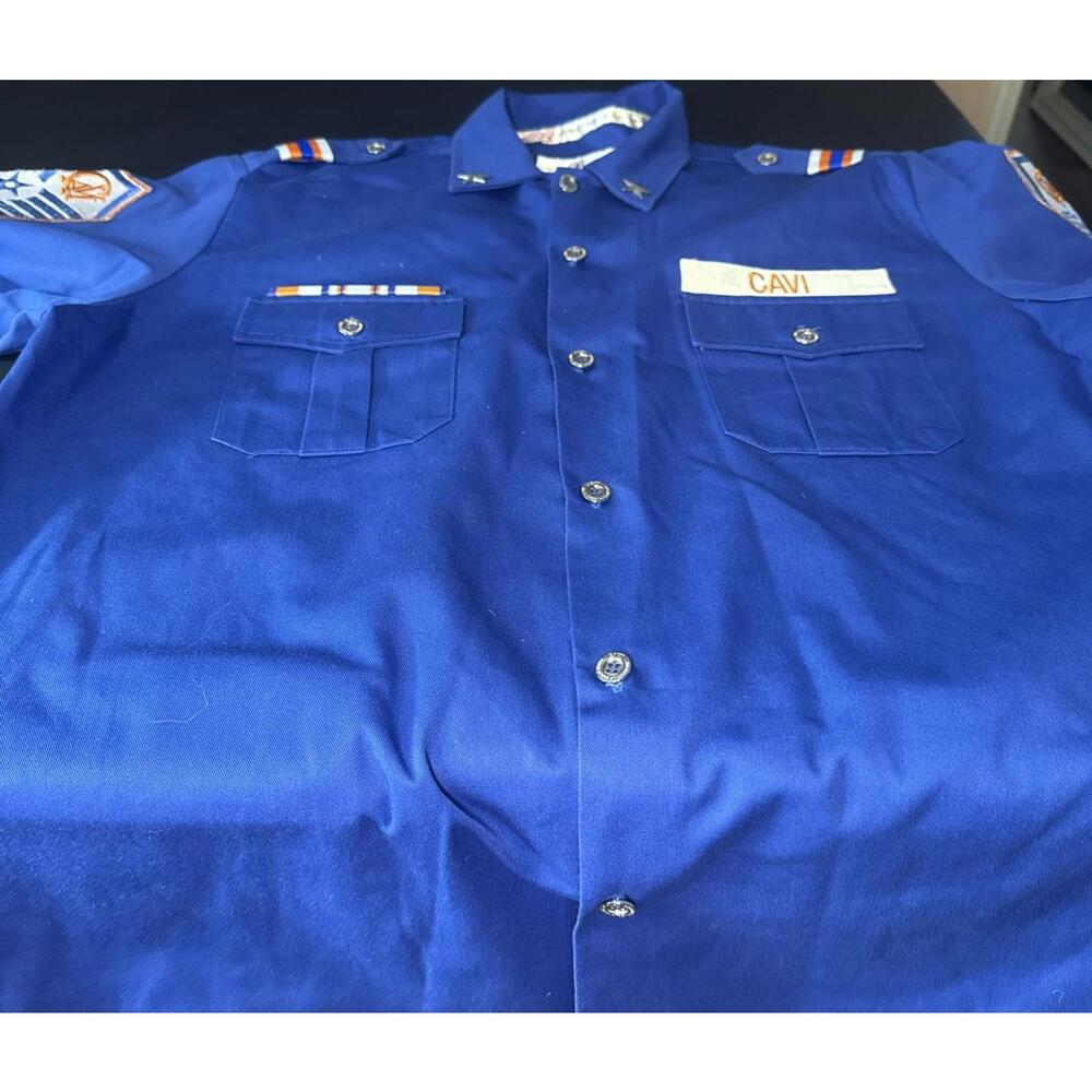 VTG 70's CAVI Men 2XL Blue Military Style Button Down Shirt EUC - Picture 3 of 10